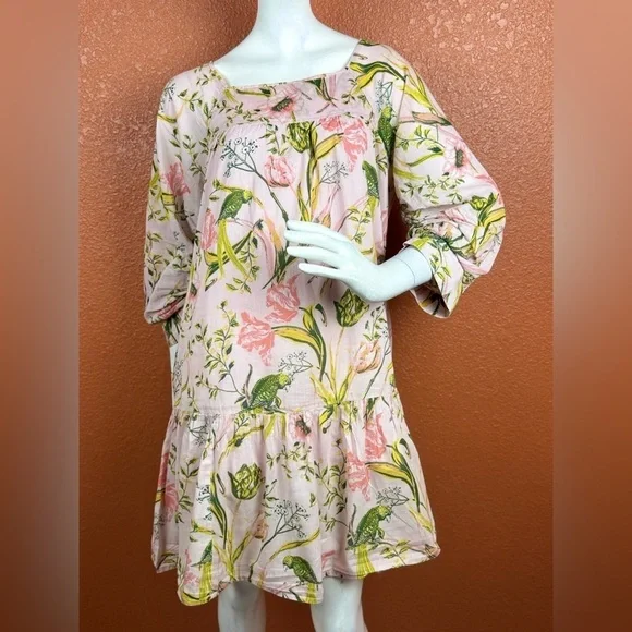 Happy Nature Pink Multicolor Floral Cotton Cottagecore Mini Dress S Medium. G#56 - Picture 6 of 17